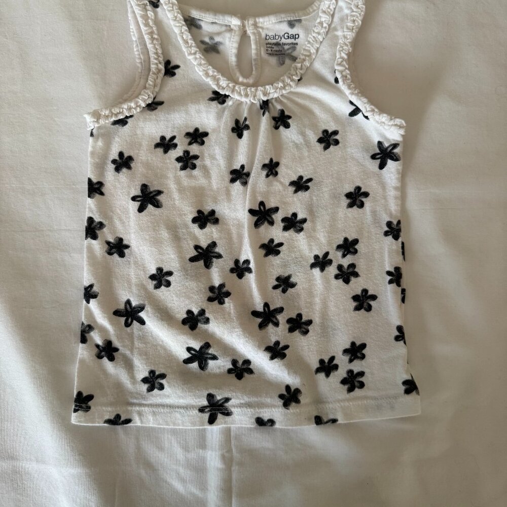 Baby Gap 12-18 months girls white tank top with black/grey flowers